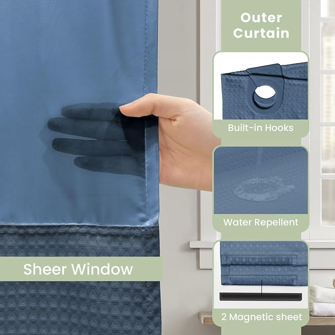 Inhousolu Long No Hook Shower Curtain - Image 4