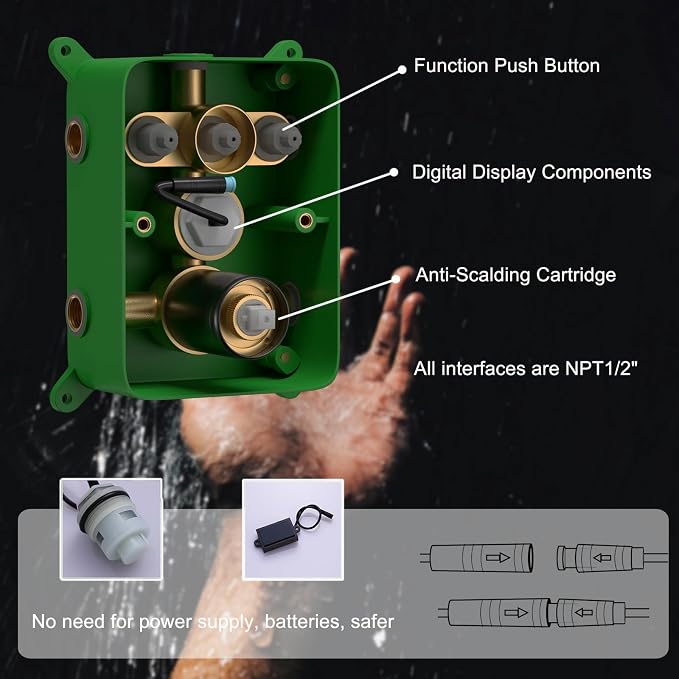 Matte Black Shower System Set Temperature Display Push Button Shower Faucet - Image 7