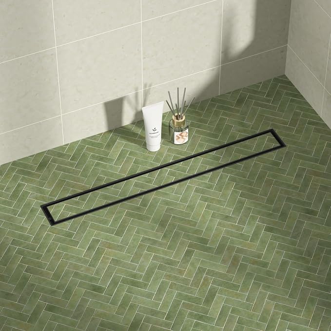 Linear Shower Drain 24", Matte Black Floor Drain by Bernkot