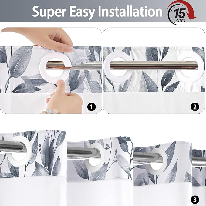 No Hook Shower Curtain and Liner Set, Bath Curtain Sets - Image 3
