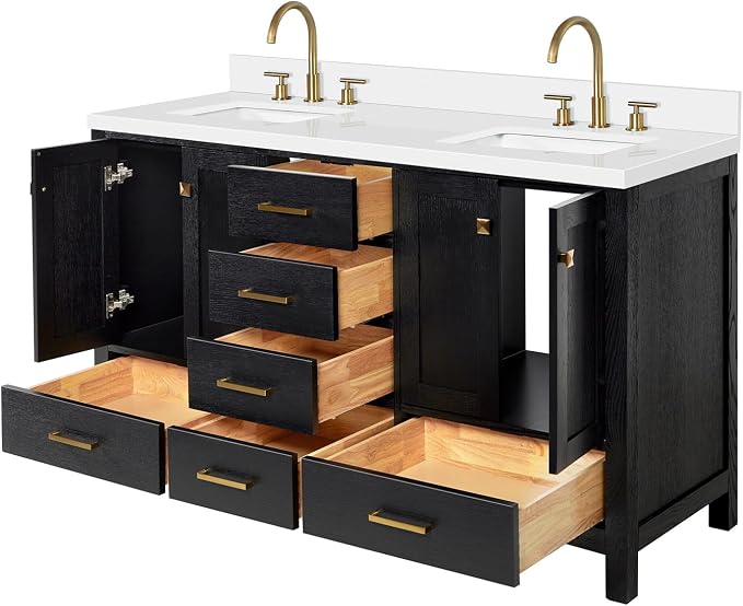 ARIEL Cambridge 61 Inch Double Rectangular Sink Bathroom Vanity - Image 6