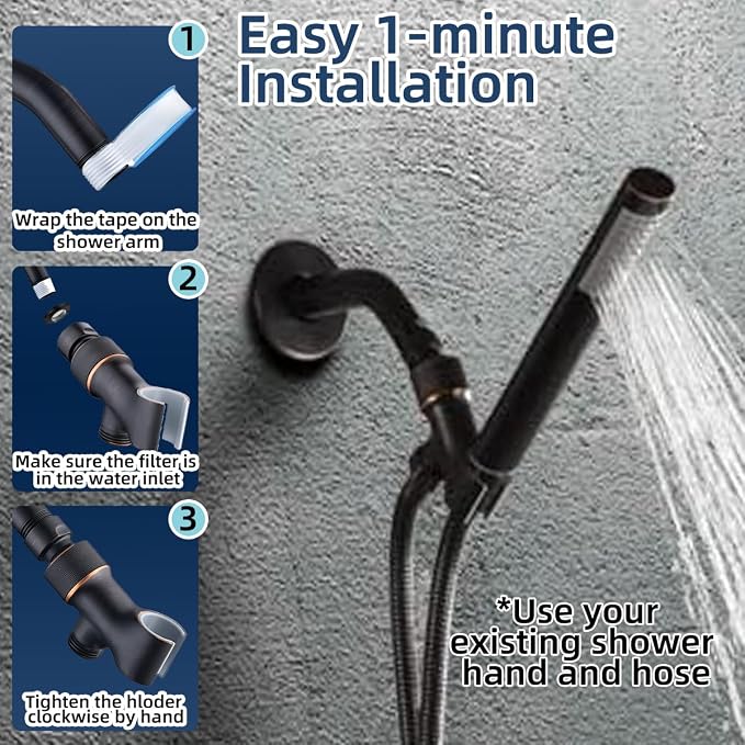 Shower Head Holder All Metal Adjustable Handheld Shower Arm Mount, 1/2" Shower - Image 6