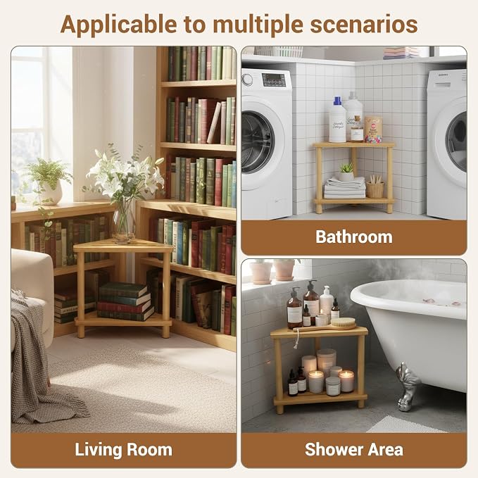 Bamboo Shower Foot Rest with Non-Slip Base, 2-Tier Height Shower Stool - Image 6