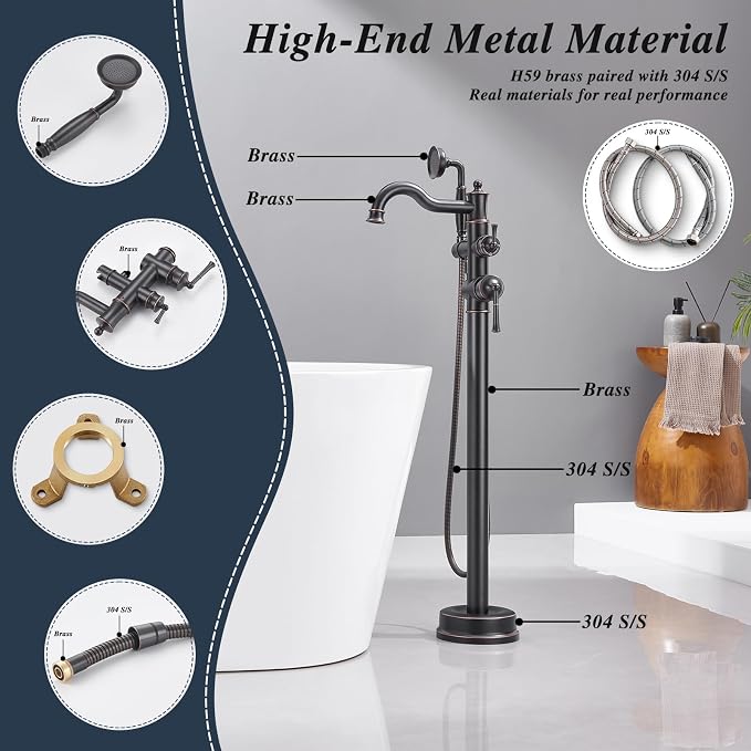 Free Standing Tub Faucet, Qinkell Classic Elegant Gooseneck Freestanding - Image 3
