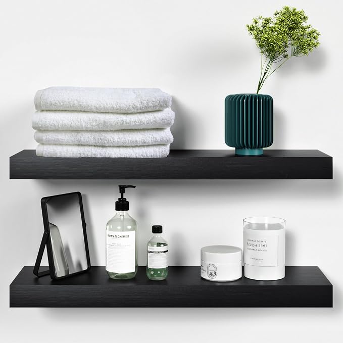 Homeforia Black Floating Shelves 24 inch, High End Solid Real Wood 24inch by Homeforia