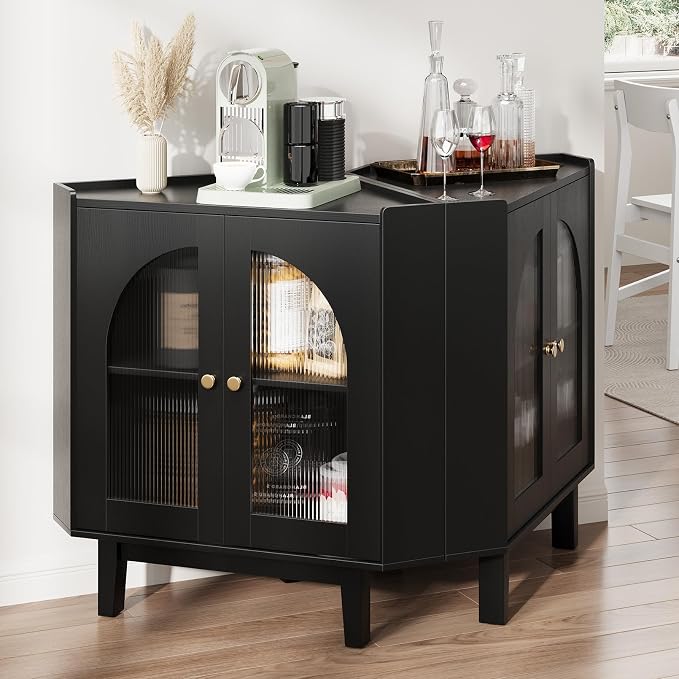 Floor Corner Cabinet with Doors and Shelves, Fluted Storage Cabinet - Image 7