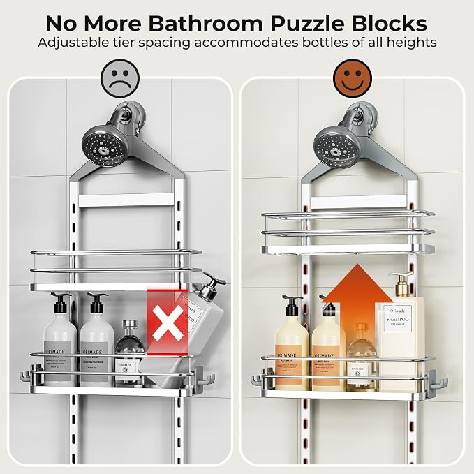 Orimade Aluminum Hanging Shower Caddy Over Head, Adjustable Bathroom Shelf - Image 5