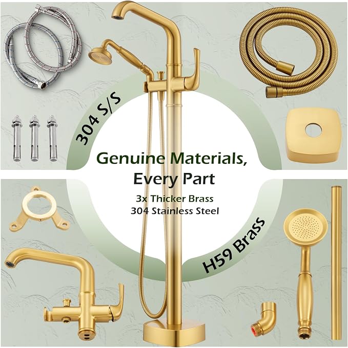 Luxury Free Standing Tub Faucet, Classic Brass Freestanding Bathtub Faucet - Image 7