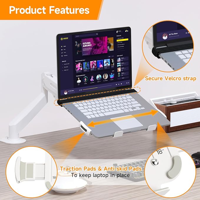 suptek Adjustable 13 to 18 inch Laptop VESA Arm Mount Tray - Image 3