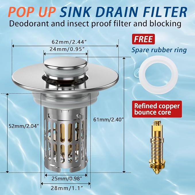 Bathroom Sink Drain Strainer, Pop Up Sink Drain Filter - Image 2