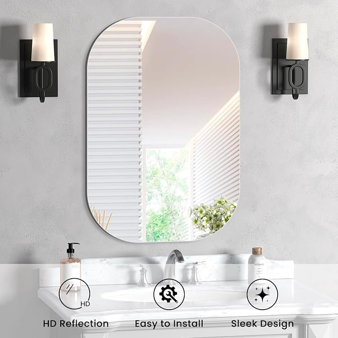 VASUHOME Frameless Bathroom Mirror, 24 x 36 Inch Wall Vanity Mirror, Large Wall - Image 3