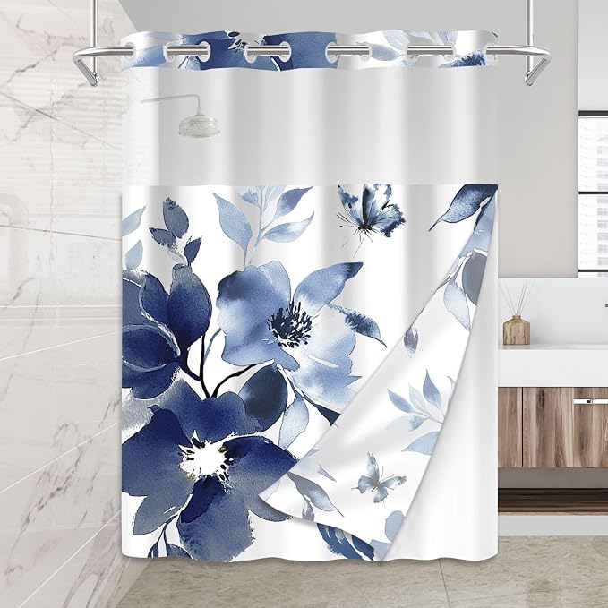 No Hook Shower Curtain with Snap in Liner by Mightree