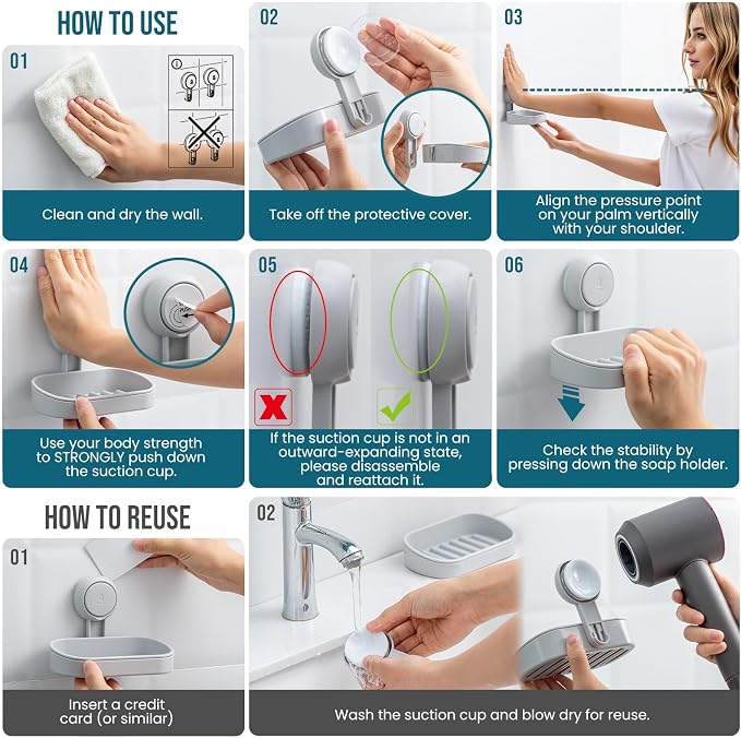 TAILI Soap Dish Bar Holder Suction Cup, SoapSaver - Image 5