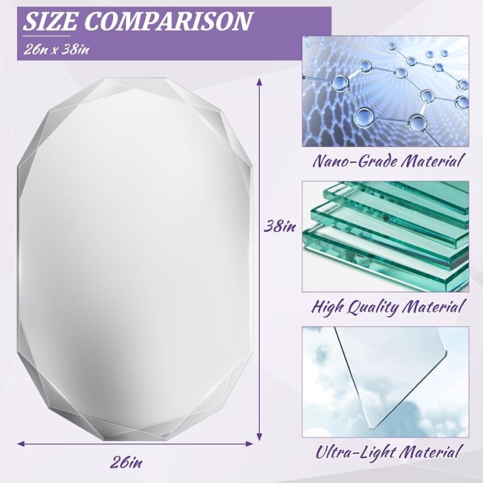 Bathroom Mirror for Wall, Beveled Edge Frameless Wall Mount Vanity, Wall - Image 5