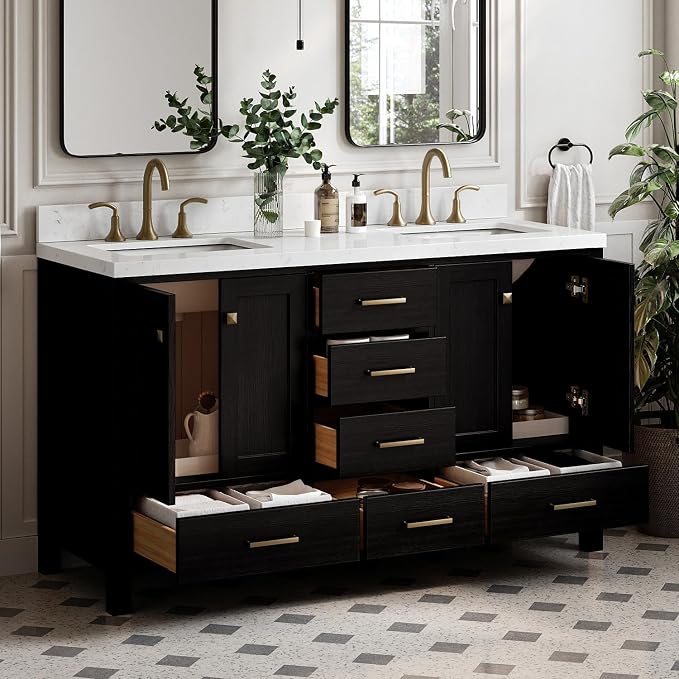 ARIEL Cambridge 60 Inch Double Rectangular Sink Bathroom Vanity - Image 2