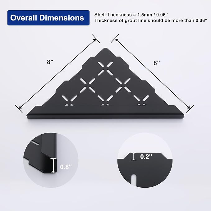8" Corner Shower Shelf, Recessed Corner Shelf Organizer Rack, No Drilling - Image 4