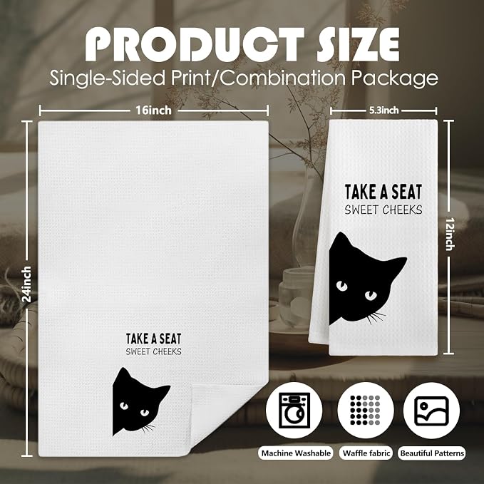 Funny Black Cat Bathroom Hand Towels, Cat Bathroom Decor, Sweet Cheeks Funny - Image 2