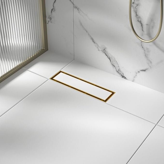 Linear Shower Drain 12", Brushed Gold Floor Drain by Bernkot