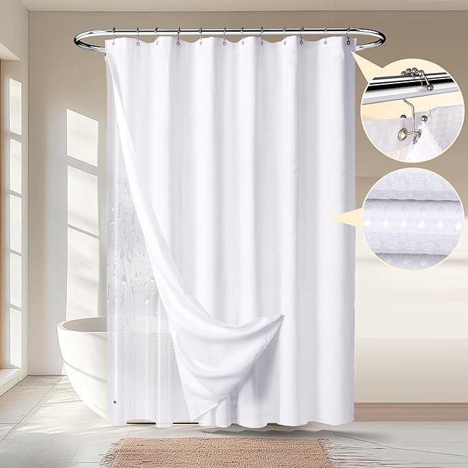 River Dream 3 in 1 Waffle Shower Curtain Set, by RiverDream