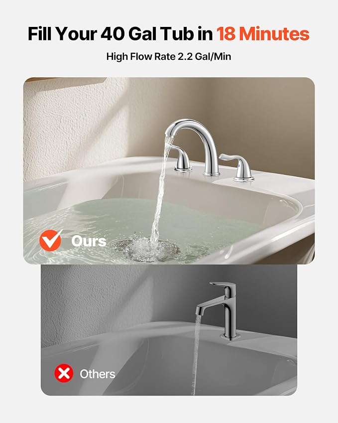 VEVOR Roman Tub Faucet, 3 Hole Waterfall Bathtub Faucet, Bath Tubs Faucets Set - Image 2