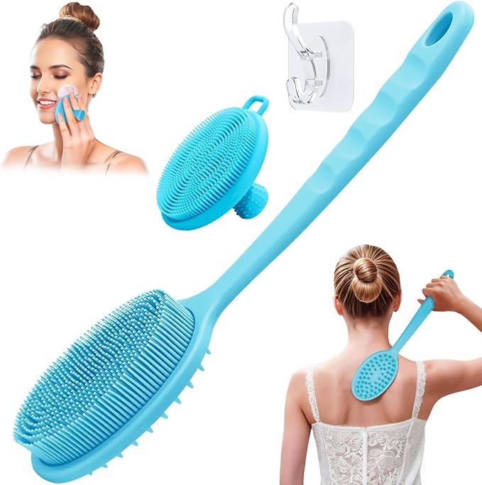 Silicone Face & Back Scrubber Set, Manual Face & Body Scrubber Exfoliator by GEENOA