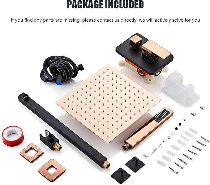 Shower Faucet Set, Matte Black and Rose Gold Rainfall Shower System Complete - Image 7