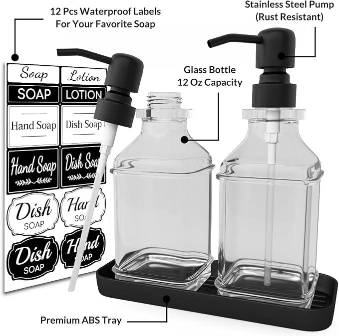 Soap Dispenser - 2 Pack, Antique Design Thick Glass Hand Soap Dispensers - Image 2