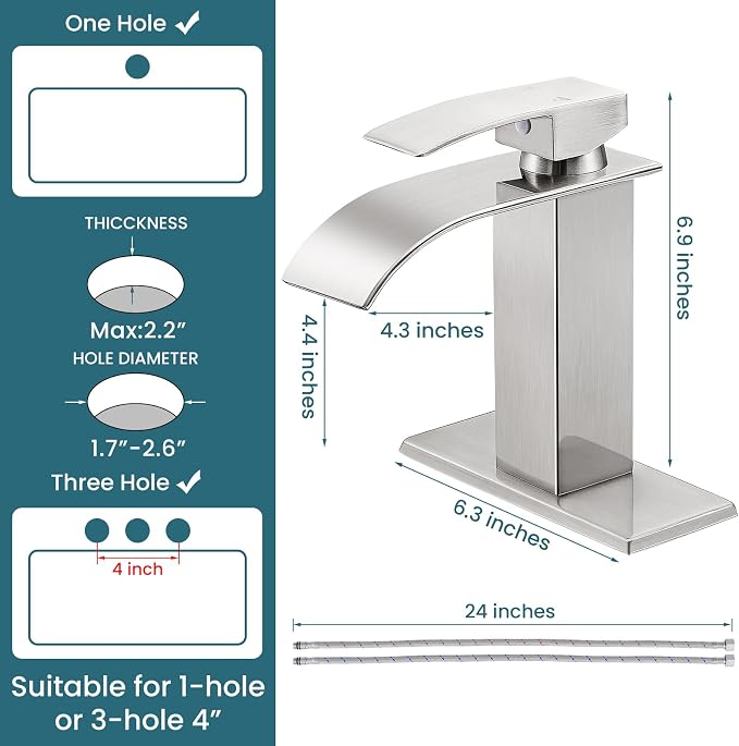 Bathroom Faucets Brushed Nickel Waterfall Bathroom Sink Faucet Modern Single - Image 2