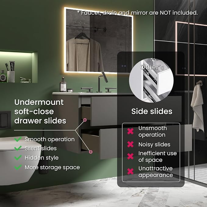 36" Bathroom Vanity with Sink, Modern Floating Vanity with Double Soft-Closing - Image 5