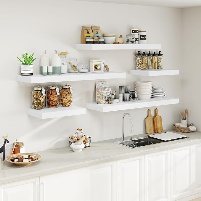 12" Deep White Floating Shelves, Over Toilet Long Wall Mounted Modern Farmhouse - Image 7
