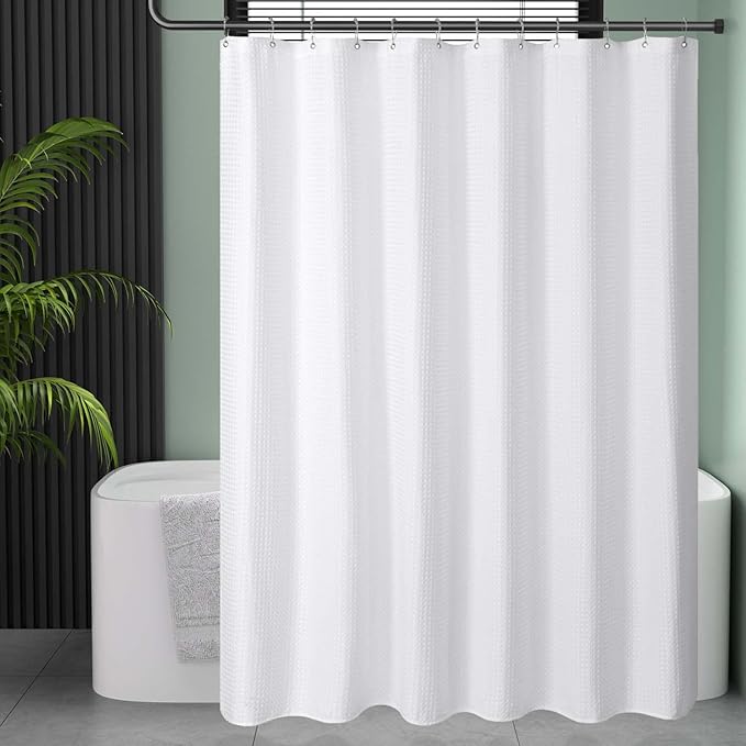 AmazerBath 78 Inch Shower Curtain Fabric, Waffle Shower Curtain 72x78 Inches - Image 2