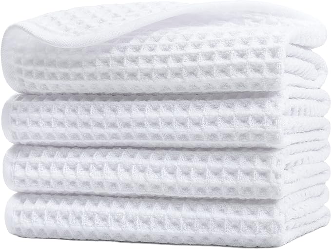 POLYTE 430 GSM Microfiber Lint Free Washcloth Face Towel, 13 x 13 in, 4 Pack by Polyte