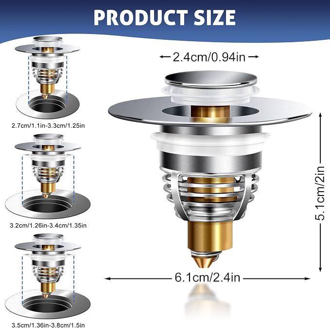 AURUZA 2 Pack Universal Bathroom Sink Stopper, Strainer - Image 2