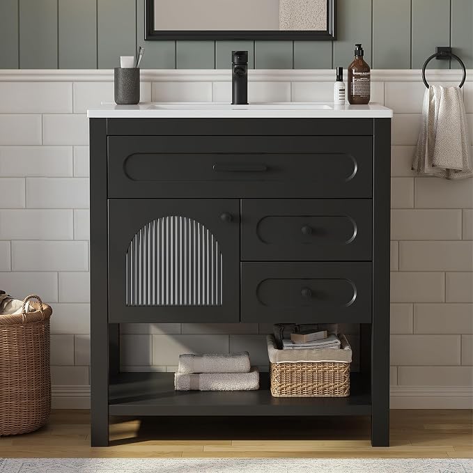 30 Inch Bathroom Vanity with Sink, Modern Black Bathroom Vanity with by DELUXELIVING