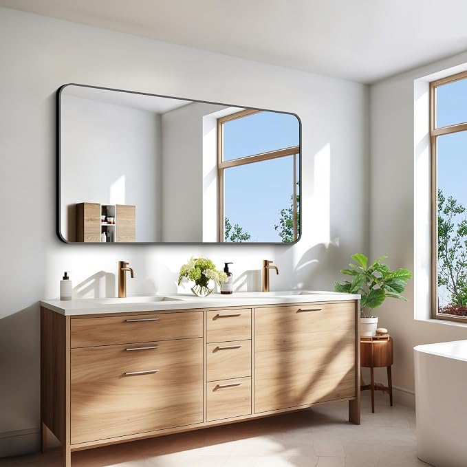 30x55 inch Bathroom Mirror, Wall Mounted Bathroom Frame Vanity Mirror - Image 3
