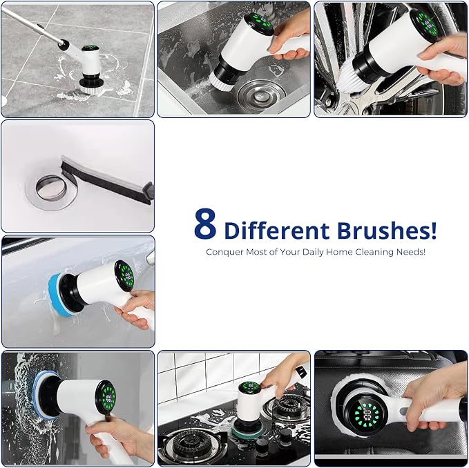 Electric Spin Scrubber for Cleaning-2 Adjustable Speeds, 8 Cleaning Brushes - Image 7