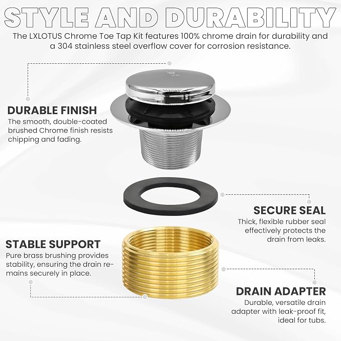 Chrome Toe Tap Bathtub Trim Set - Image 5
