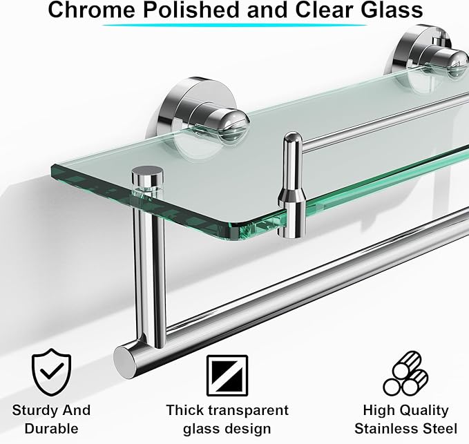16-Inch Floating Tempered Glass Bathroom Shelf - Image 5