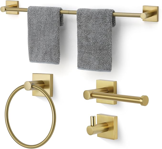 Bathroom Accessories Set Brushed Gold Towel bar Set, 4 Piece Towel Rack Set by Designchangeslife