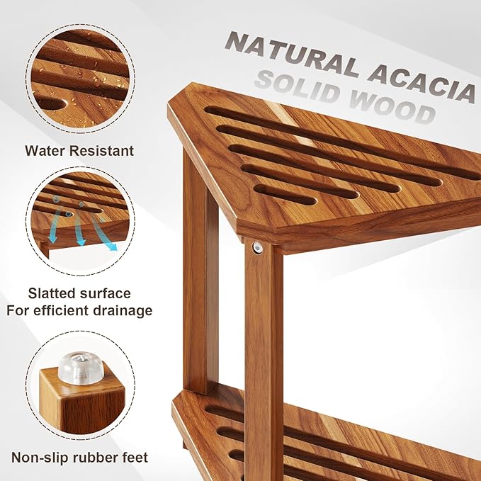 Corner Shower Stool for Inside Shower, Acacia Wood Corner Shower Shaving Step - Image 7