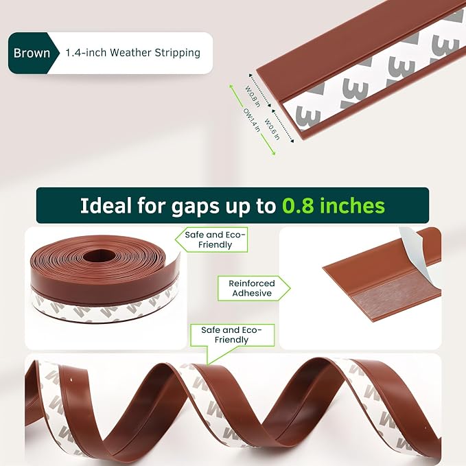1.4in Brown Weather Stripping Door Seal – Heavy-Duty Silicone, Strong Adhesive - Image 3
