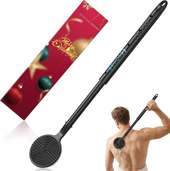 Back Scrubber for Shower, 24in Adjustable Handle Body Brush, Double Sided by -100SoftSilicone-