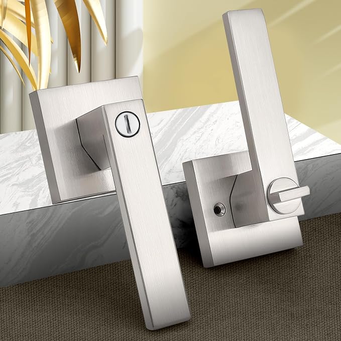 Probrico Interior Brushed Nickel Door Handle, Heavy Duty, Flat Square Privacy - Image 3