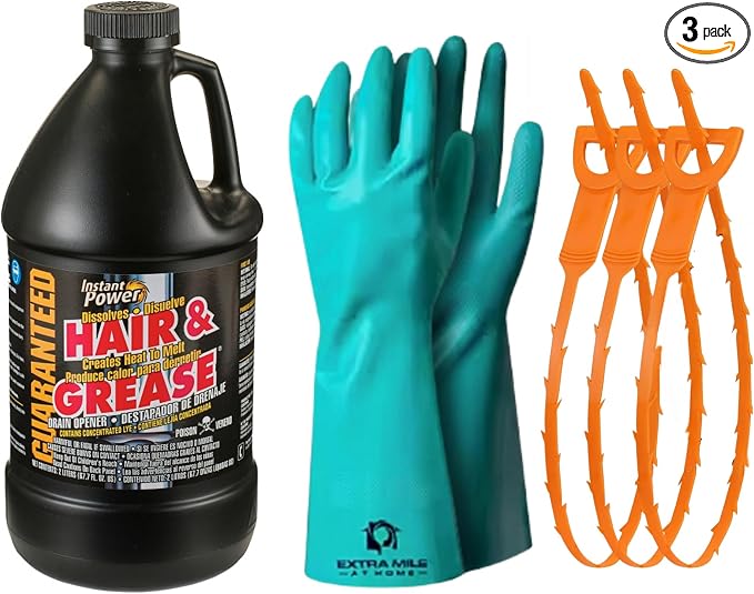 Drain Defender – Hair & Grease Buster Kit Instant Power Drain Opener and comes by ExtraMileatHome
