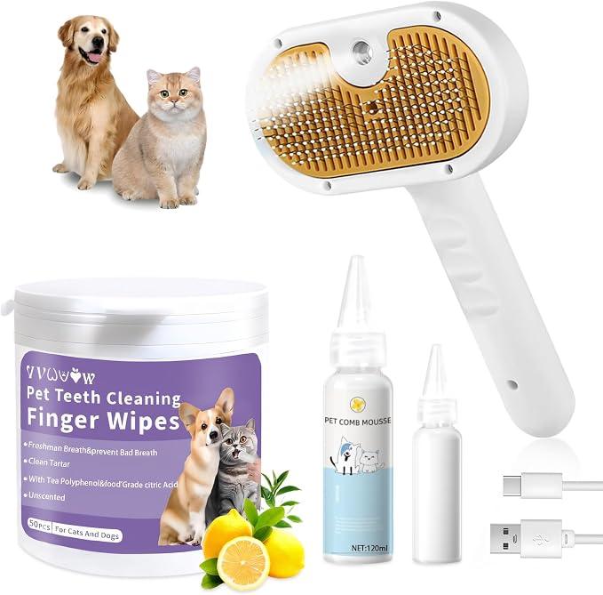 Pet Steam Brush for Dog & Cat – 3-in-1 Spray Hair Removal Comb – Steam Brush by FASHIONARI