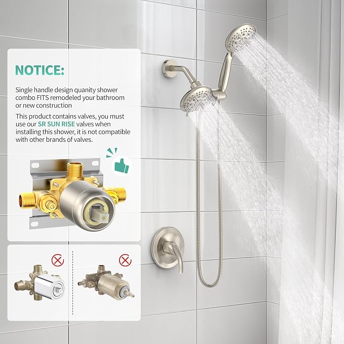 SR SUN RISE Shower System with Handheld Shower and Rain Shower Combo Set High - Image 2