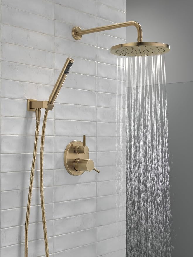 Delta Modern 14 Series Round Rain Shower System Faucet Set, Rainfall Brushed - Image 2