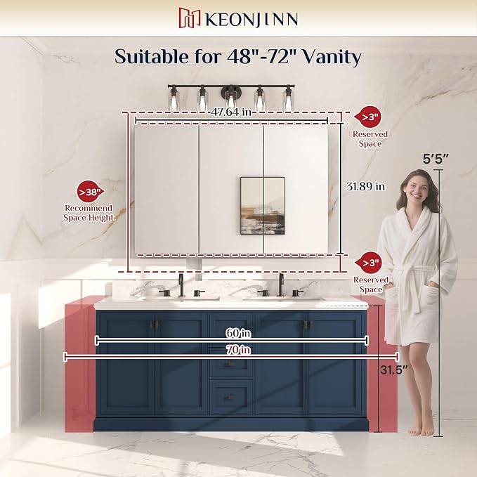 Keonjinn 48 x 32 Inch Oversized Medicine Cabinet - Image 6