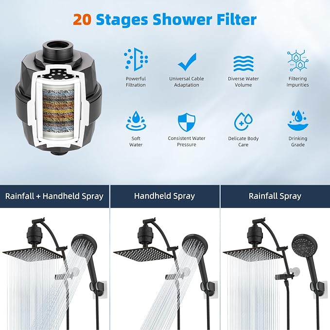 Hibbent All Metal 10'' Dual Filtered Rainfall Shower Head Combo, High Pressure - Image 7