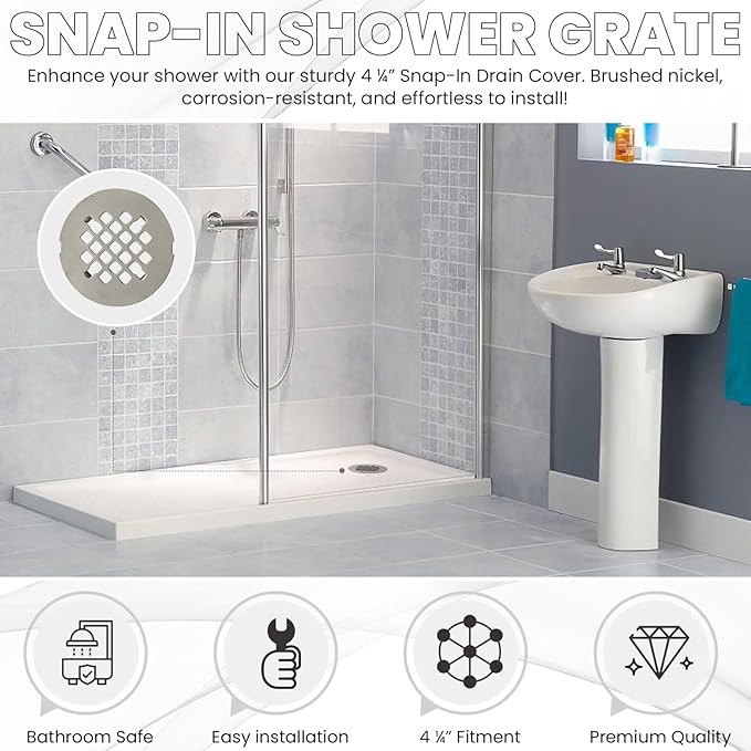 4 ¼” Brushed Nickel Snap-in Shower Drain Cover - Image 2